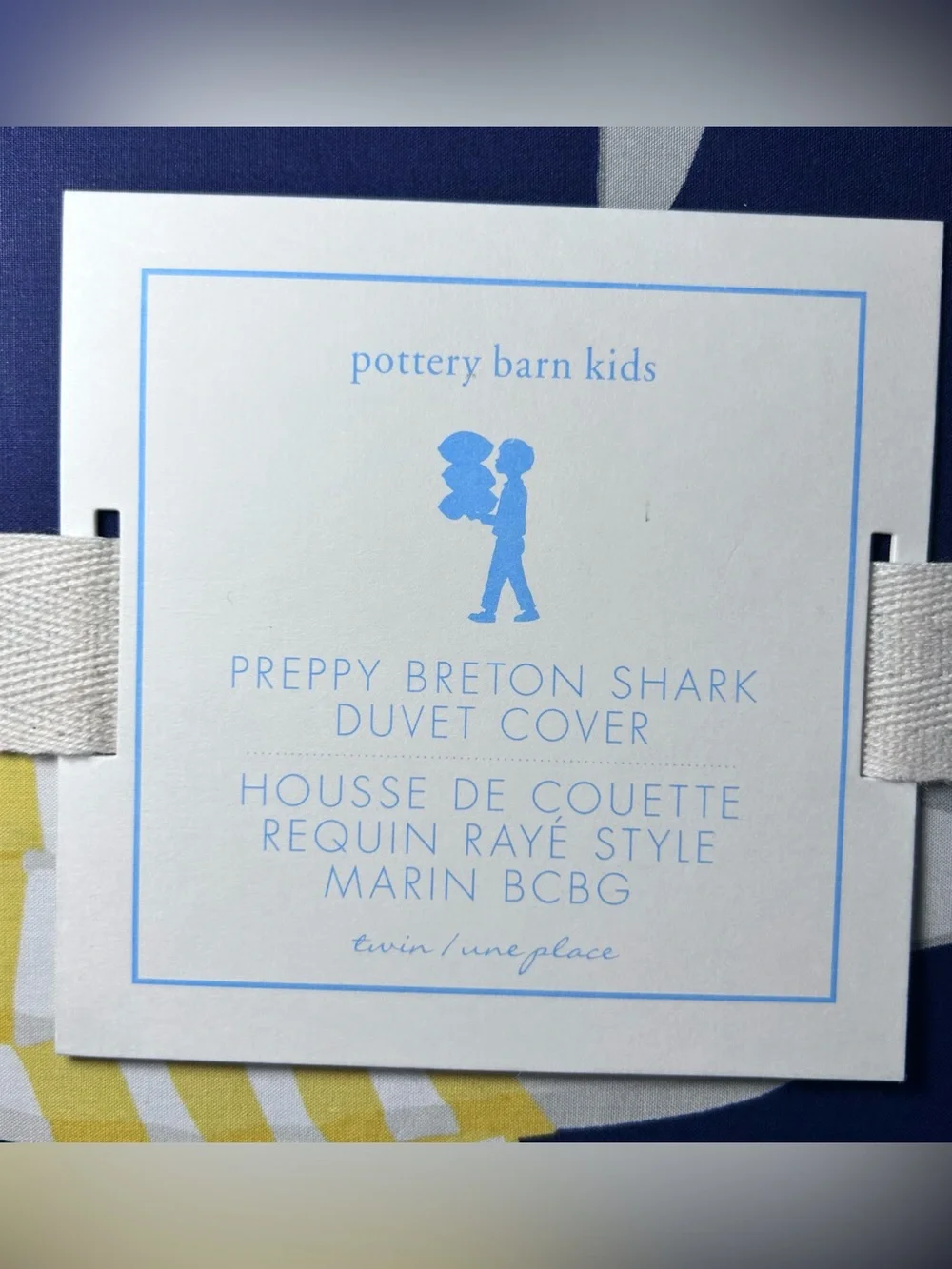 New Pottery Barn Kids Preppy Breton Shark Twin Duvet Navy Blue